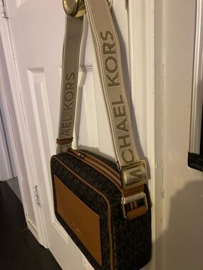 Michael Kors Brown and Tan MK Signature Logo design bag NWOT